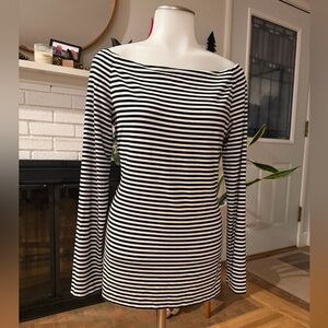 Halogen Black and White Striped Top sz M